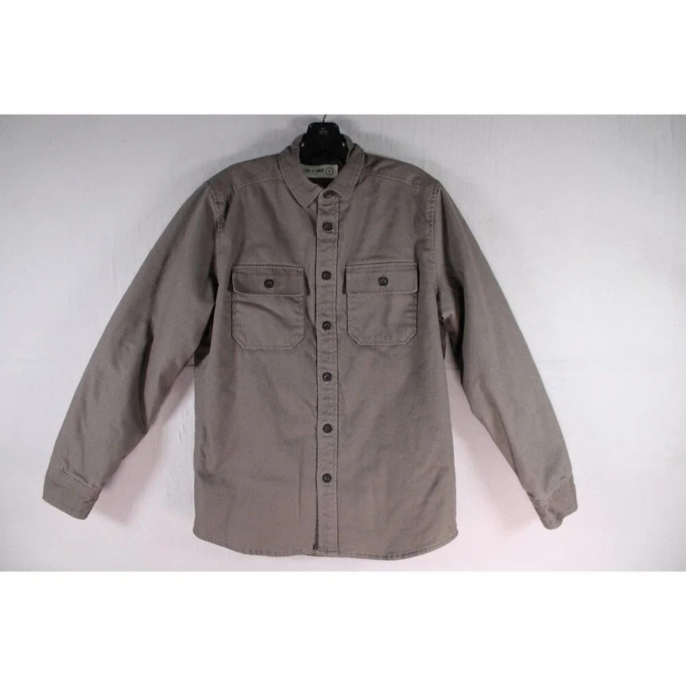 Line of Trade Men Lined Shirt Jacket Taupe Brown Insulated Workwear Shacket Sz S
